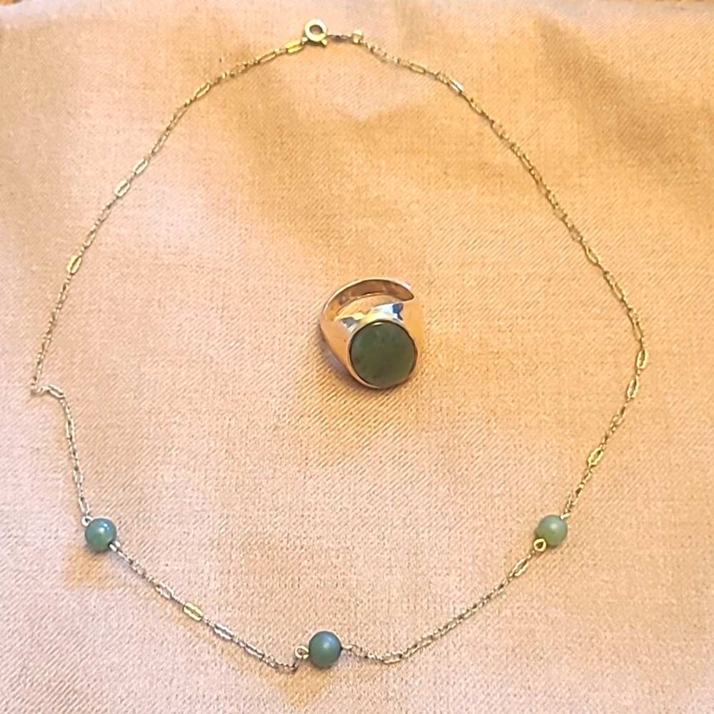 JADE and 10-12k GF ring and unique station necklace. - Picture 1 of 6